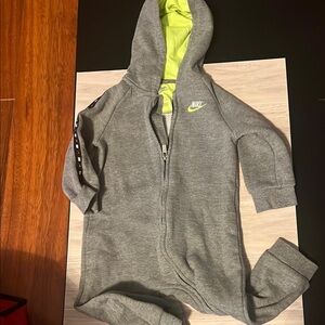 Nike Gray Hooded Onesie with Neon Accents